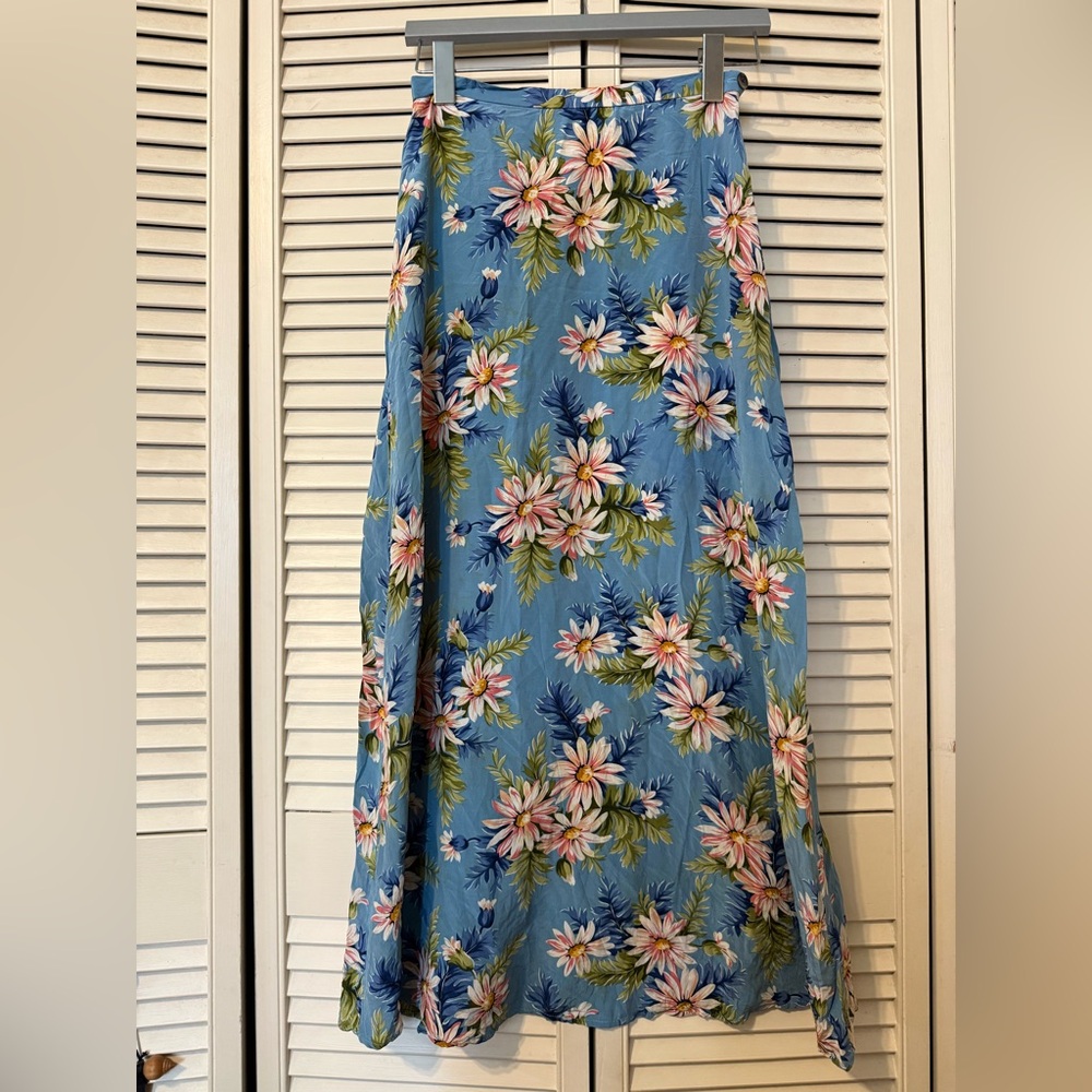 Floral Blue Maxi Silk Skirt